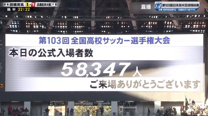 日本高中决赛5.8万人观战，上赛季中超最高上座国安vs泰山5.4万人